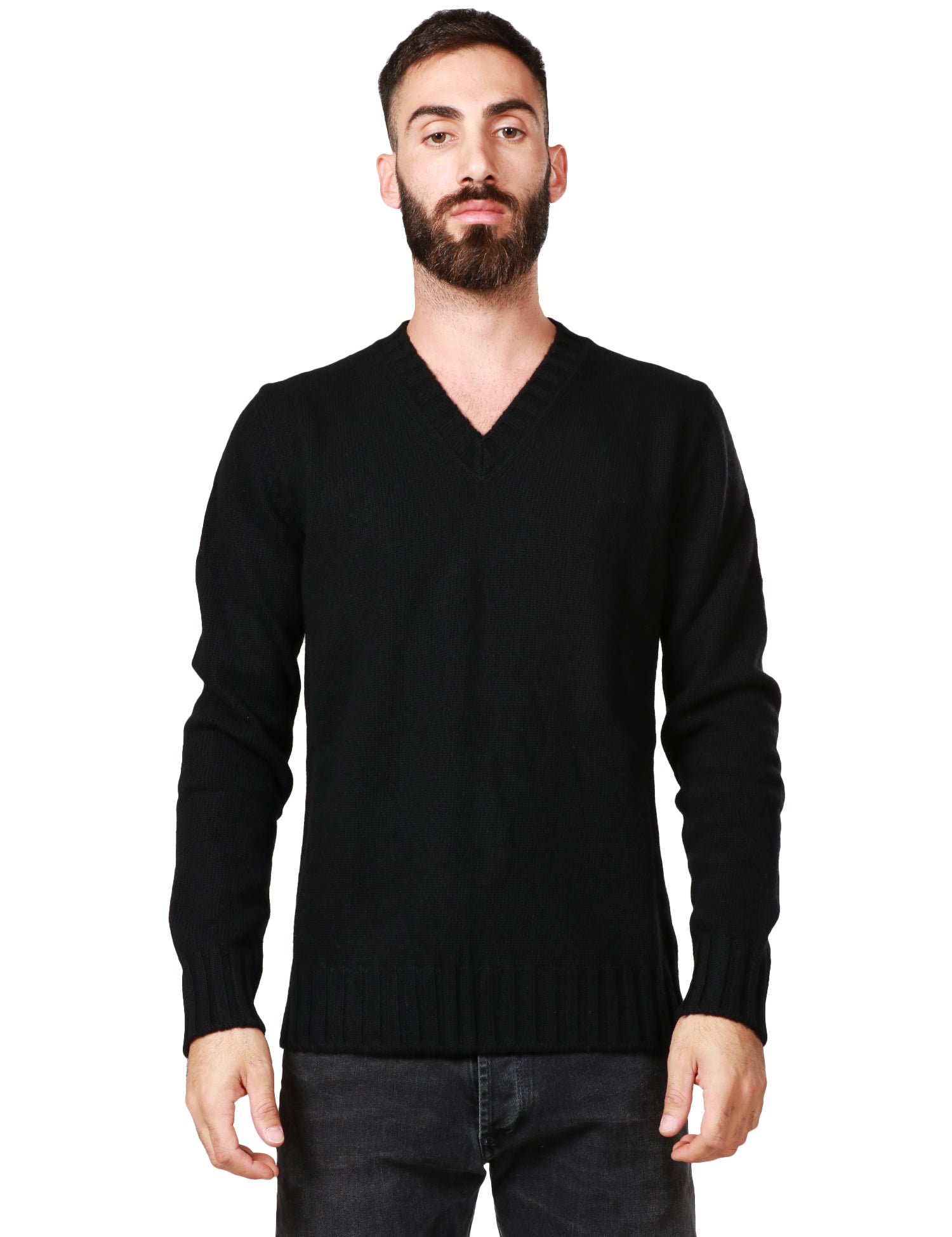 MAGLIONE UOMO ALPHA STUDIO NERO SCOLLO A V IN MISTO LANA E CASHMERE