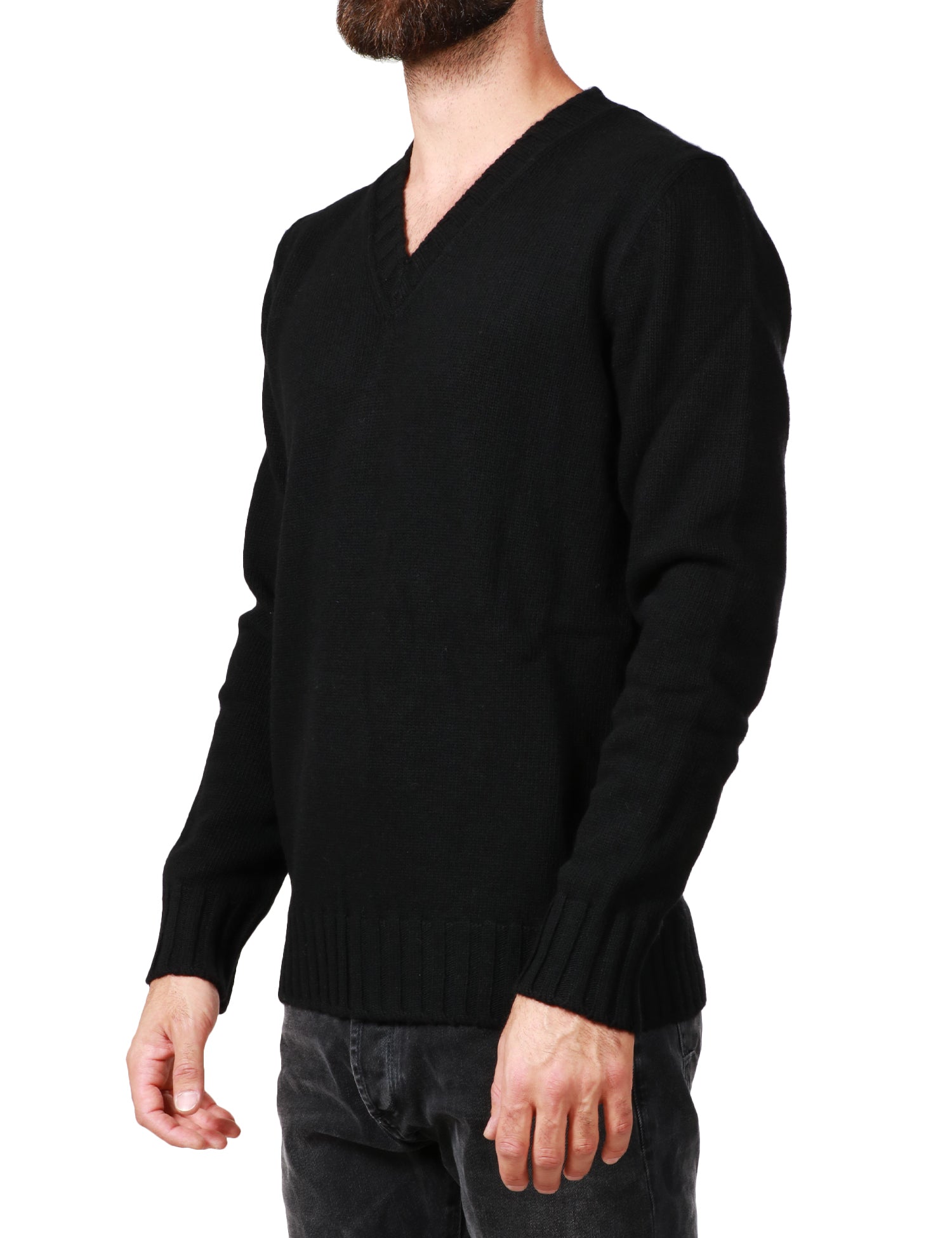 MAGLIONE UOMO ALPHA STUDIO NERO SCOLLO A V IN MISTO LANA E CASHMERE