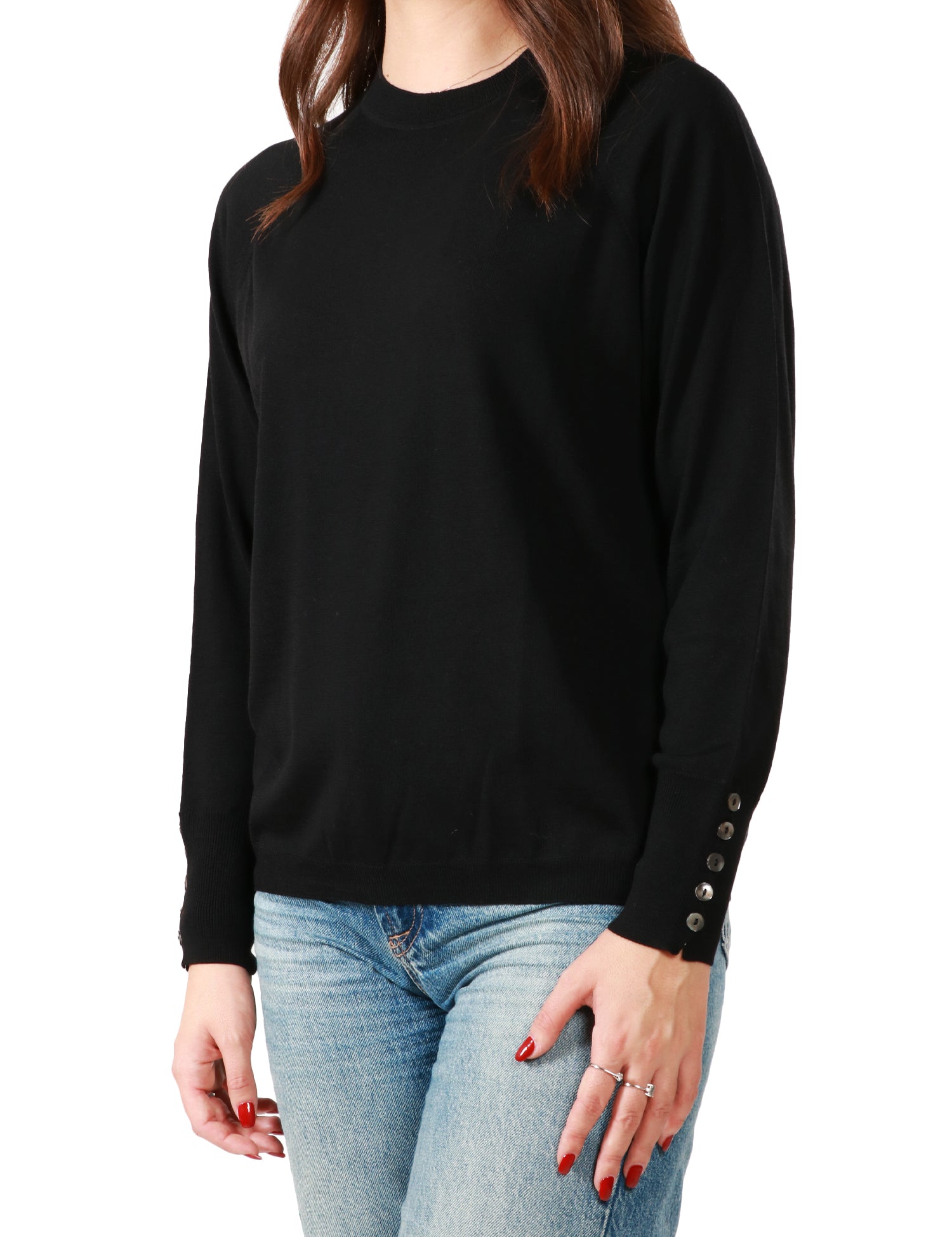 MAGLIA DONNA ALPHA STUDIO NERA GIROCOLLO RAGLAN CON BOTTONI AL FONDO MANICA 100% LANA MERINOS