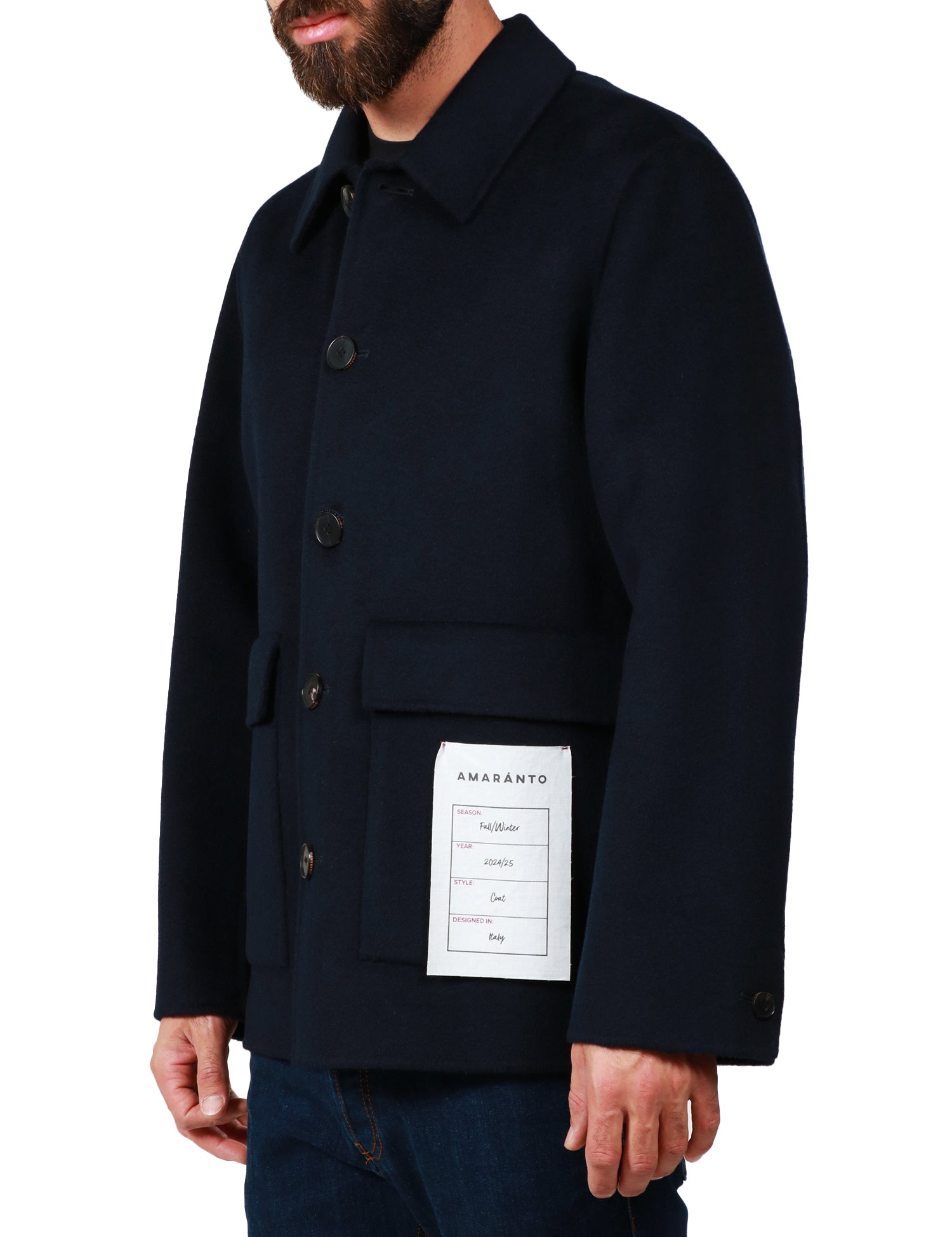 CAPPOTTO UOMO AMARANTO BLU NOTTE MONOPETTO CON TASCHE CON PATTINA SUL DAVANTI IN MISTO LANA