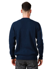 MAGLIONE UOMO AMARANTO BLU NAVY GIROCOLLO CON POLSI E FONDI LAVORATI A COSTE 100% LANA