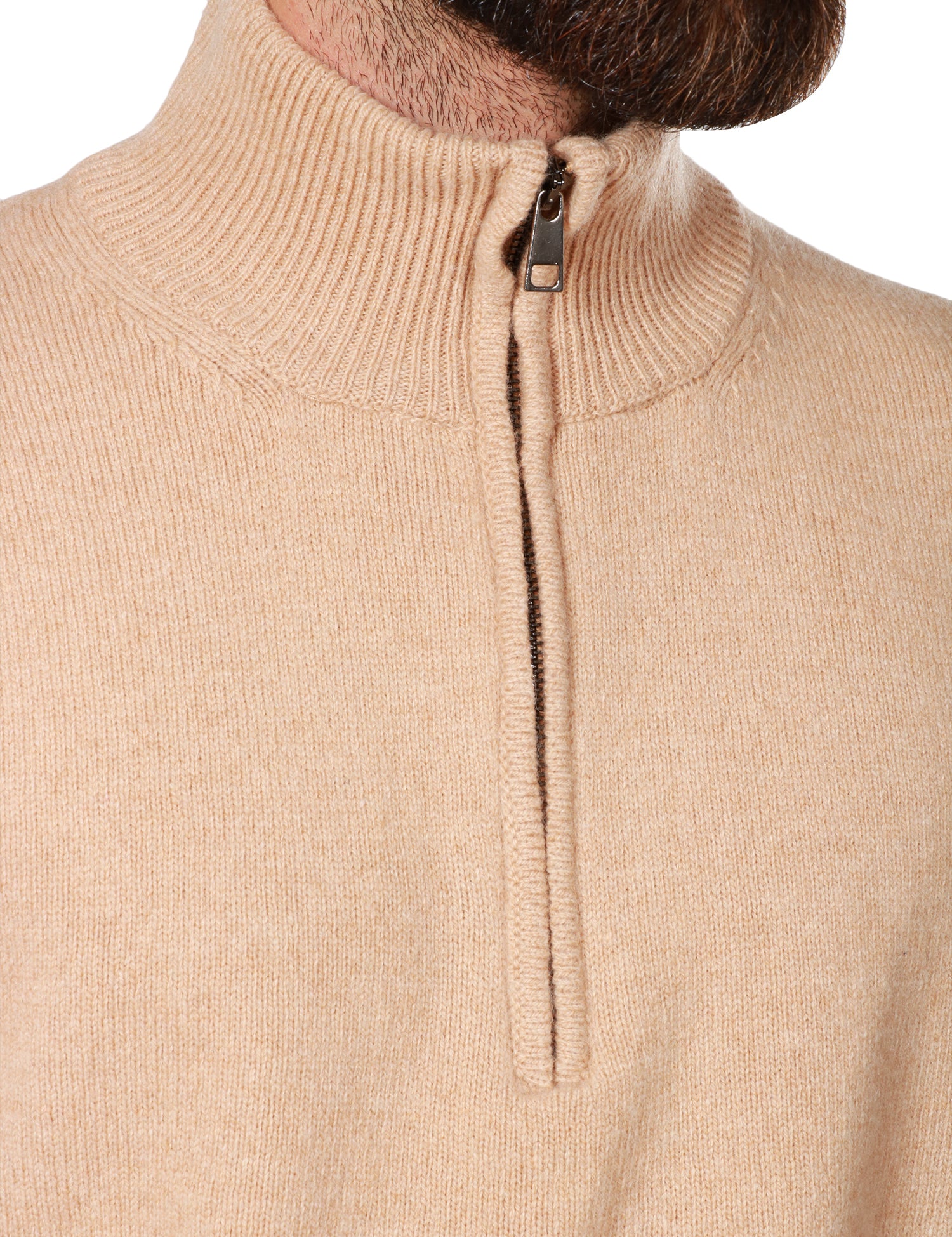 MAGLIONE UOMO AMARANTO NOCCIOLA COLLO ALTO CON MEZZA ZIP IN MISTO LANA E CASHMERE