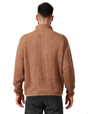 CARDIGAN UOMO AMARANTO CAMEL CON FULL ZIP E TASCHE A MARSUPIO IN MAGLIA BOUCLè DI MISTO ALPACA