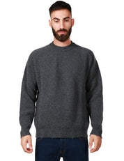 MAGLIONE UOMO ATOMOFACTORY ANTRACITE GIROCOLLO A COSTA INGLESE IN LANA E CASHMERE CON STREMATURE SUI FONDI