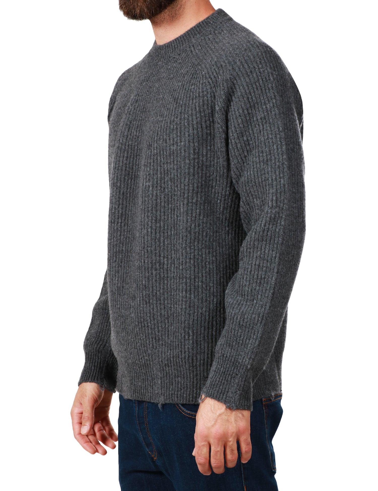 MAGLIONE UOMO ATOMOFACTORY ANTRACITE GIROCOLLO A COSTA INGLESE IN LANA E CASHMERE CON STREMATURE SUI FONDI