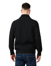 CARDIGAN UOMO ATOMOFACTORY NERO A COSTA INGLESE IN LANA E CASHMERE CON ZIP E ROTTURE SUI FONDI