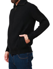 CARDIGAN UOMO ATOMOFACTORY NERO A COSTA INGLESE IN LANA E CASHMERE CON ZIP E ROTTURE SUI FONDI