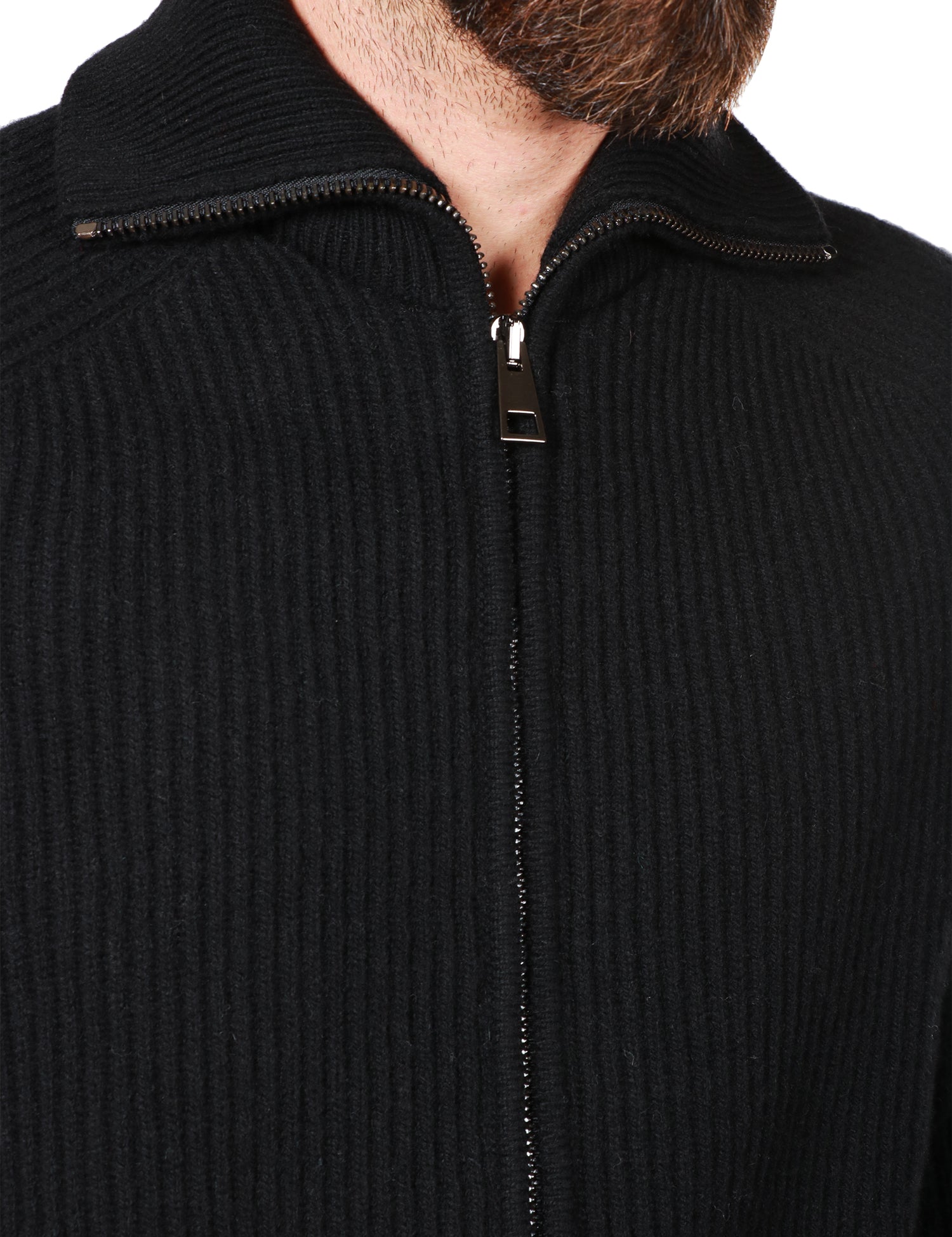 CARDIGAN UOMO ATOMOFACTORY NERO A COSTA INGLESE IN LANA E CASHMERE CON ZIP E ROTTURE SUI FONDI