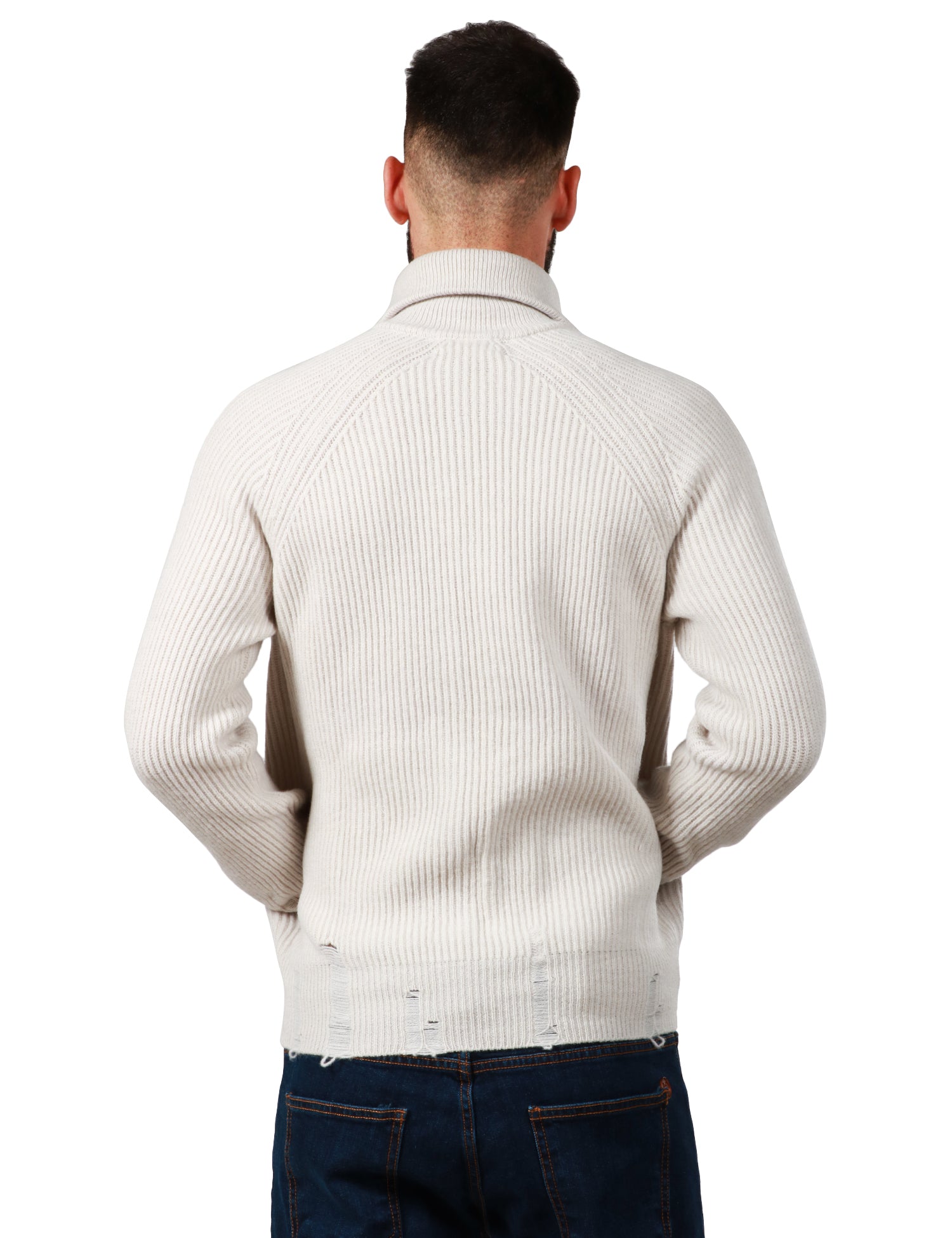 CARDIGAN UOMO ATOMOFACTORY BEIGE A COSTA INGLESE IN LANA E CASHMERE CON ZIP E ROTTURE SUI FONDI