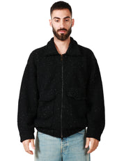 CARDIGAN UOMO ATOMOFACTORY NERO CON COLLETTO, ZIP E TASCONI