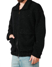 CARDIGAN UOMO ATOMOFACTORY NERO CON COLLETTO, ZIP E TASCONI