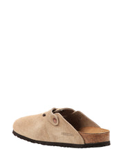 CIABATTA BIRKENSTOCK BOSTON TAUPE IN PELLE SCAMOSCIATA CON CINTURINO E PLANTARE IN SUGHERO