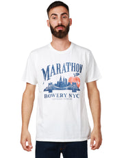 T-SHIRT UOMO BOWERY BIANCA CON STAMPA "MARATHON" BLU IN 100% COTONE