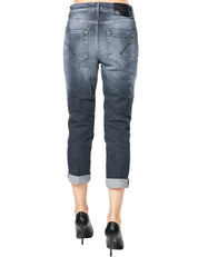 JEANS DONNA DONDUP KOONS IN DENIM STRETCH NERO A VITA REGOLARE CON BOTTONIERA GIOIELLO E LUNGHEZZA ALLA CAVIGLIA