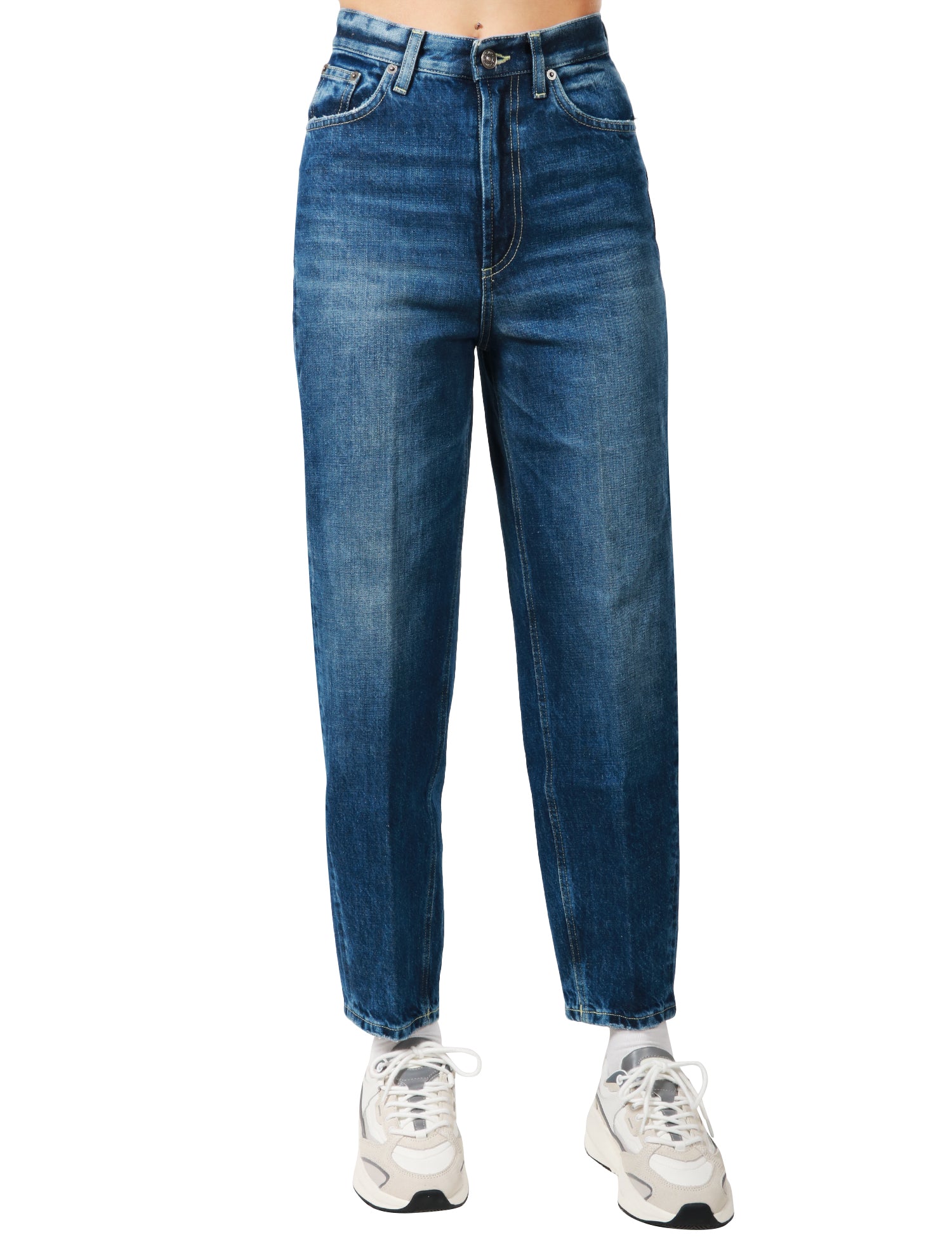 JEANS DONNA DONDUP BESSIE DENIM SCURO CON EFFETTO SLAVATO A VITA ALTA