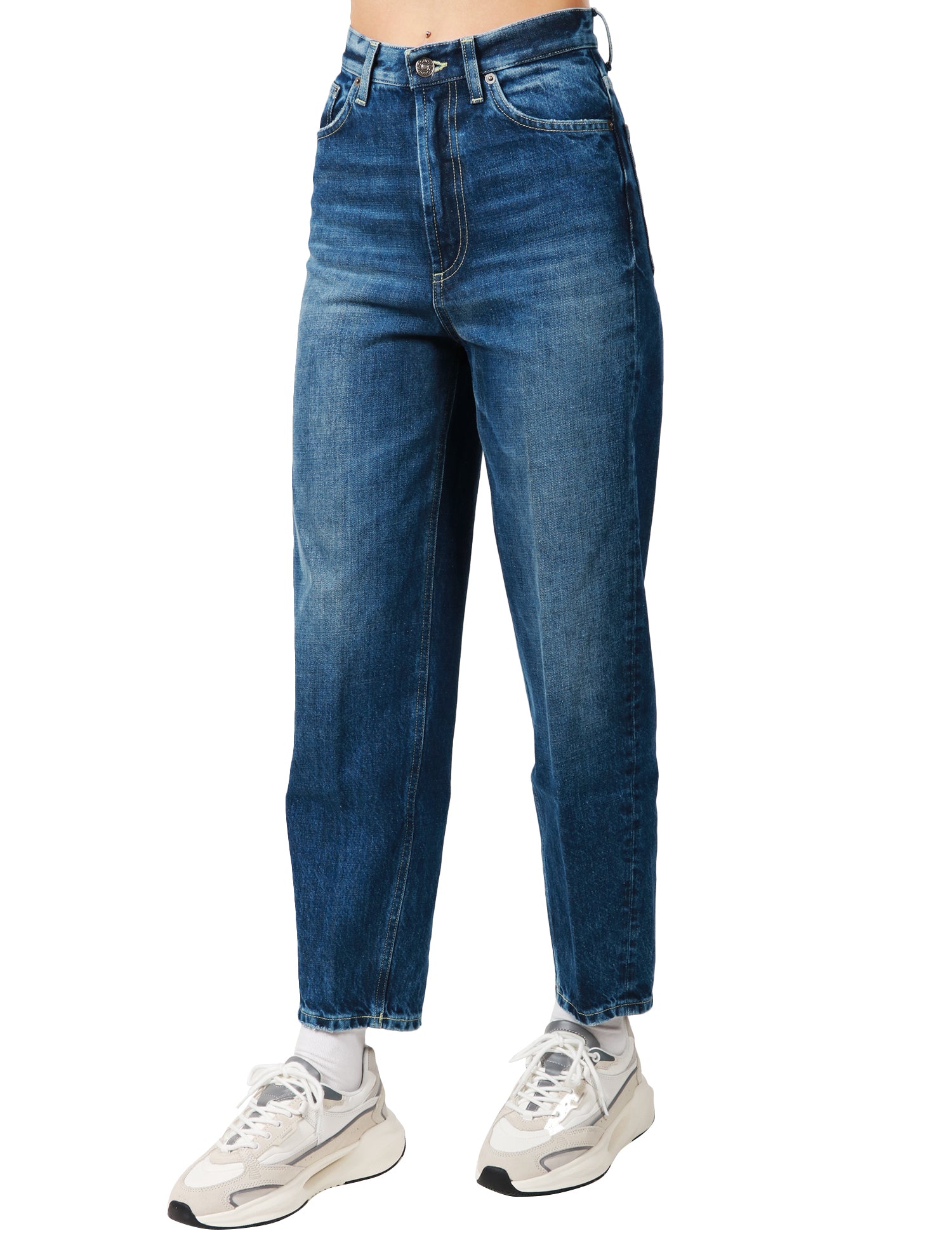 JEANS DONNA DONDUP BESSIE DENIM SCURO CON EFFETTO SLAVATO A VITA ALTA