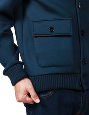 GIUBBOTTO BOMBER UOMO DONDUP BLU IN NEOPRENE CON TASCHE A TOPPA SUL DAVANTI