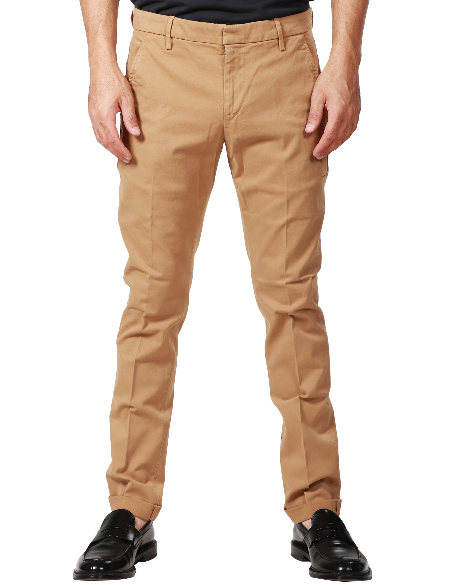 PANTALONE UOMO DONDUP GAUBERT TABACCO CON TASCHE POSTERIORI A FILETTO IN COTONE