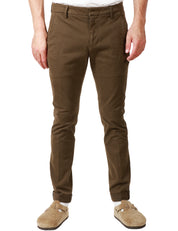 PANTALONE UOMO DONDUP GAUBERT MILITARE SLIM CHINO IN GABARDINA MANO CALDA