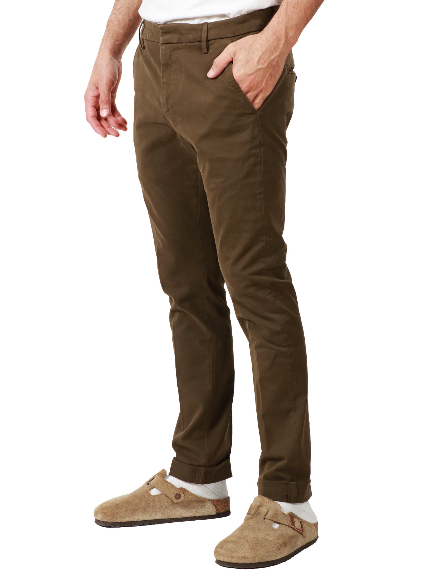 PANTALONE UOMO DONDUP GAUBERT MILITARE SLIM CHINO IN GABARDINA MANO CALDA