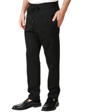 PANTALONE UOMO DONDUP DOM NERO RIGATO JOGGER CON ELASTICO E COULISSE IN VITA IN PUNTO MILANO