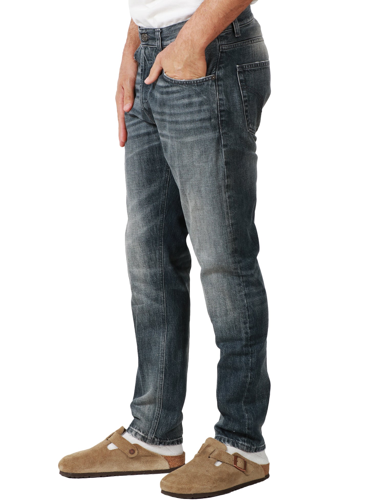 JEANS UOMO DONDUP DIAN DENIM GRIGIO CON EFFETTO SLAVATO CARROT FIT