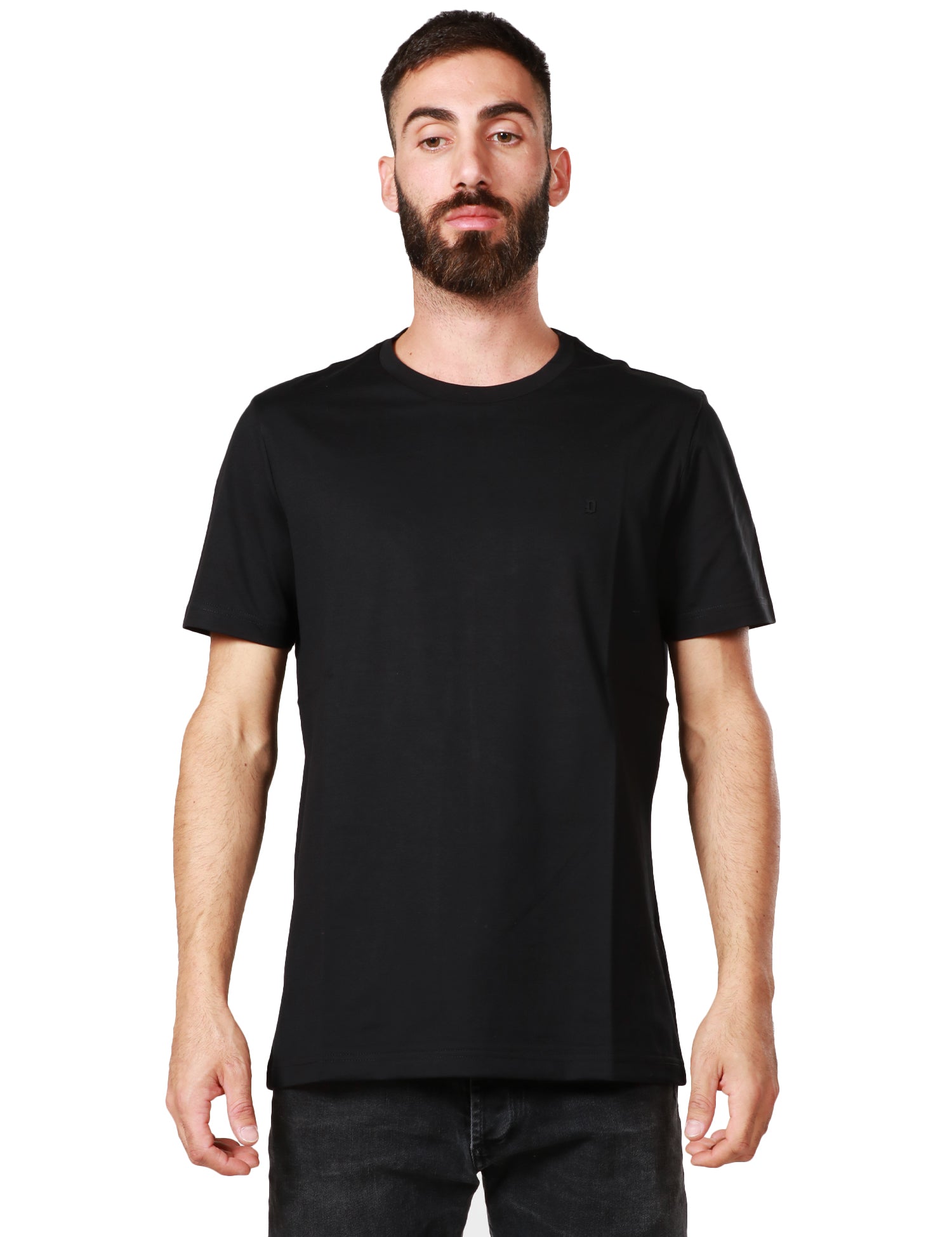 T-SHIRT UOMO DONDUP NERO GIROCOLLO CON D LOGO SUL PETTO IN JERSEY BASICO