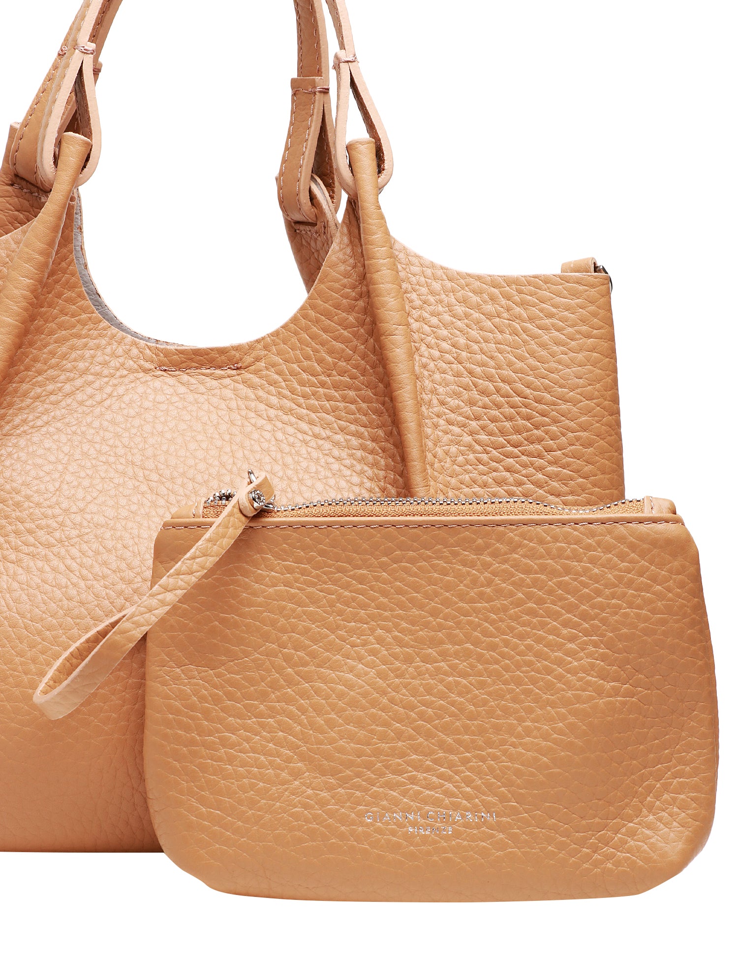 BORSA GIANNI CHIARINI NATURALE DUA IN PELLE CON TRACOLLA E POCHETTE