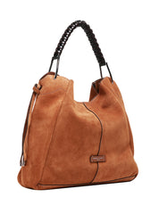 BORSA DONNA GIANNI CHIARINI ERA COGNAC IN PELLE SCAMOSCIATA CON MANICO INTRECCIATO E POCHETTE REMOVIBILE