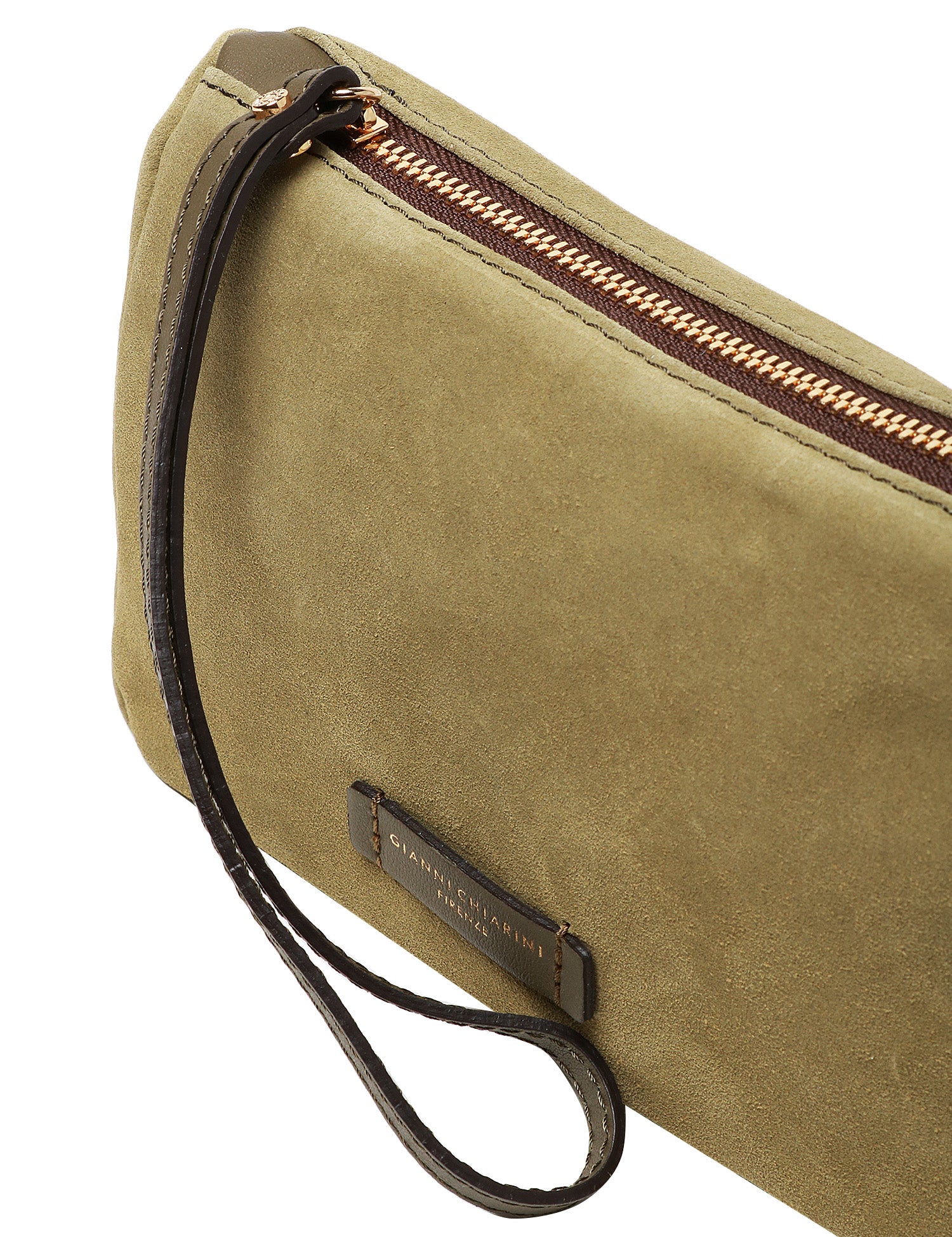 BORSA DONNA GIANNI CHIARINI NORA POUCH VERDE IN PELLE SCAMOSCIATA CON CINTURINO E TRACOLLA