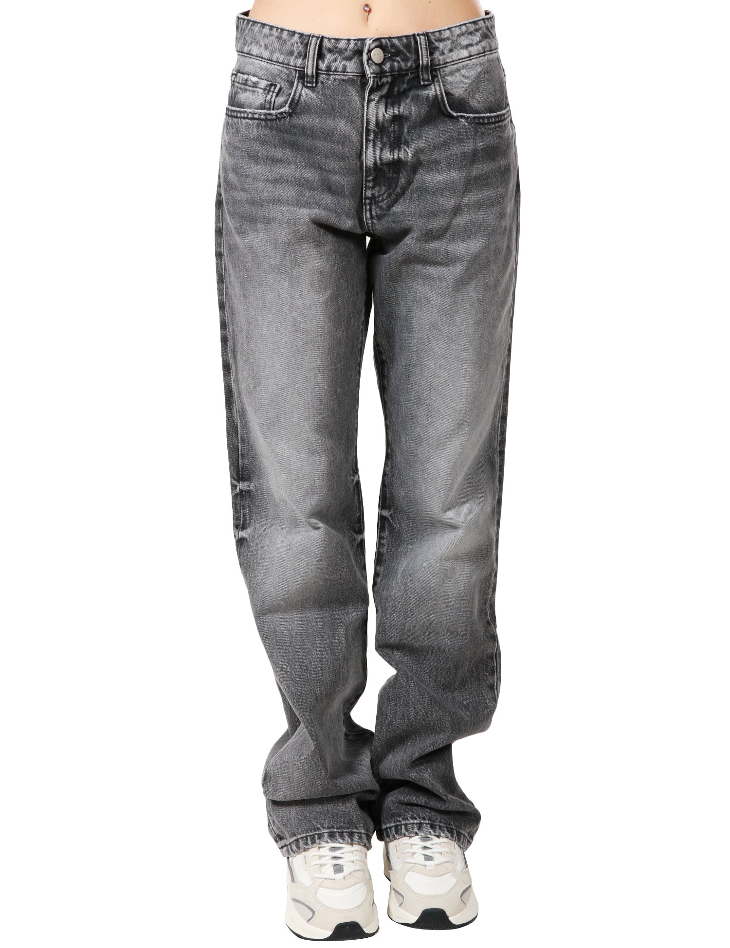 JEANS DONNA ICON DEMIN IRIS GREY DENIM CON EFFETTO SLAVATO A GAMBA LARGA