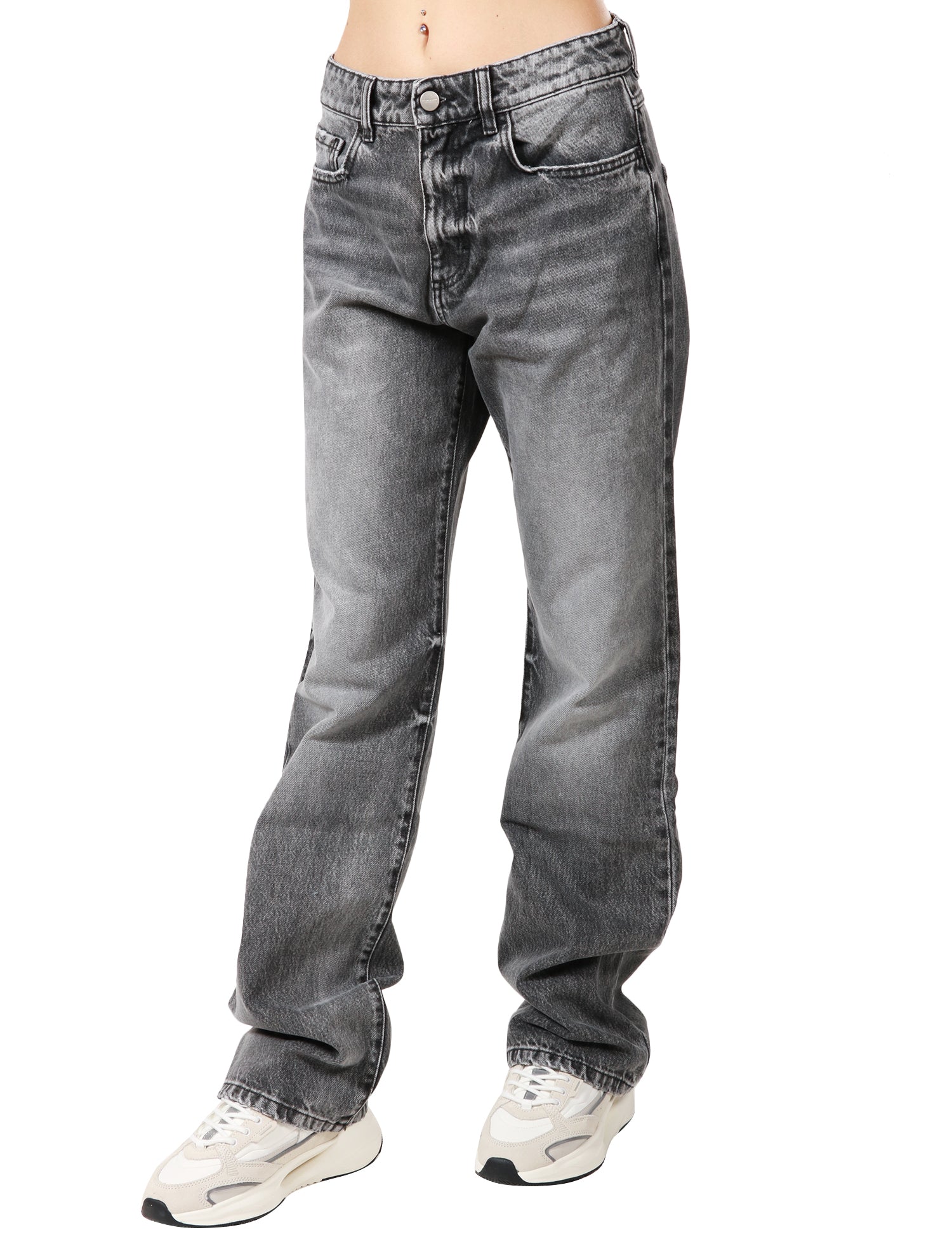 JEANS DONNA ICON DEMIN IRIS GREY DENIM CON EFFETTO SLAVATO A GAMBA LARGA