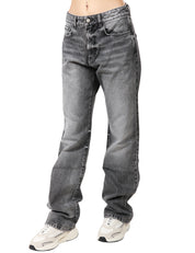 JEANS DONNA ICON DEMIN IRIS GREY DENIM CON EFFETTO SLAVATO A GAMBA LARGA