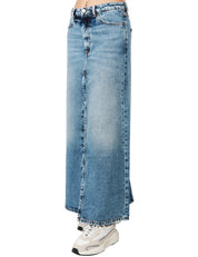 GONNA LUNGA ICON DENIM SANDY DENIM MEDIO CON SPACCO FRONTALE ED EFFETTO VINTAGE SULLE CUCITURE