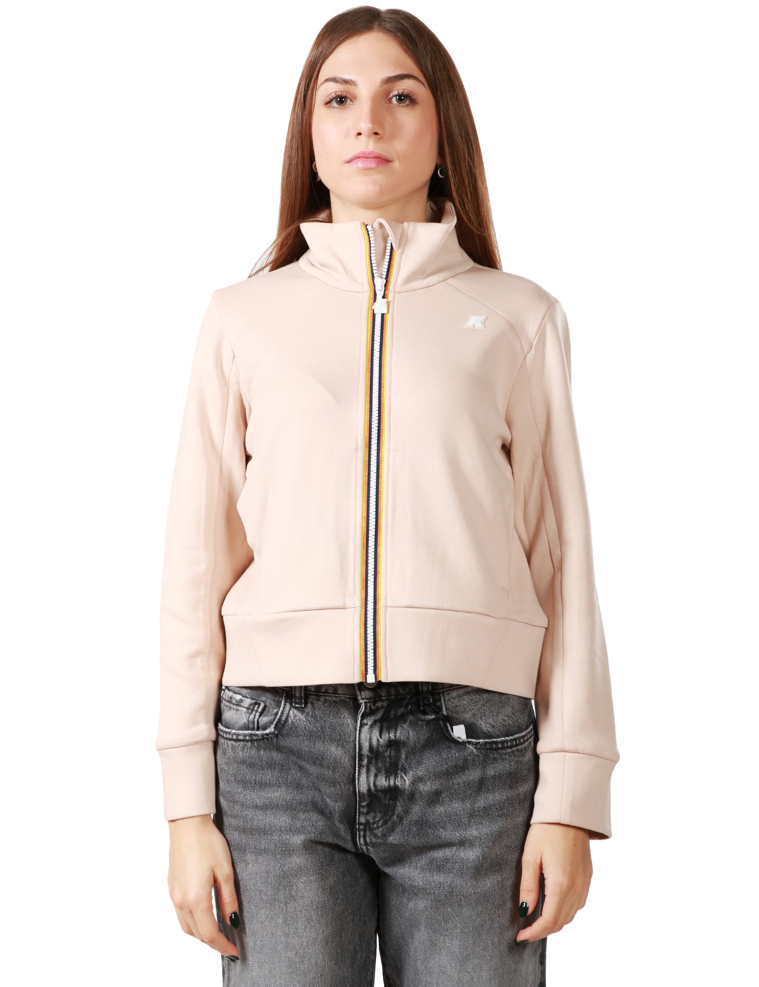 FELPA DONNA K-WAY ALARA PINK CON COLLO ALTO E ZIP IN TESSUTO INTERLOCK OPACO