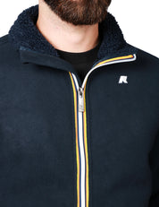 GIUBBINO UOMO K-WAY PASCAL BLU CON ZIP A COLLO ALTO IN PILE LISCIO ALL'ESTERNO E PILE SHERPA ALL'INTERNO