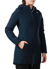 GIUBBOTTO DONNA K-WAY DENISE NERO/BLU REVERSIBILE LUNGHEZZA 3/4 CON ZIP E CAPPUCCIO E IMBOTTITURA OVATTA