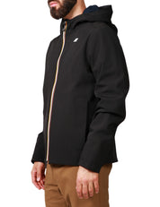 GIUBBOTTO UOMO K-WAY JACKO NERO/BLU CON ZIP E CAPPUCCIO IN NYLON IMPERMEABILE, IDROREPELLENTE E ANTIVENTO