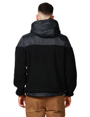 GIUBBOTTO UOMO K-WAY JILDAZ ORSETTO NERO CON ZIP E CAPPUCCIO IN NYLON IMPERMEABILE E TESSUHO SHERPA