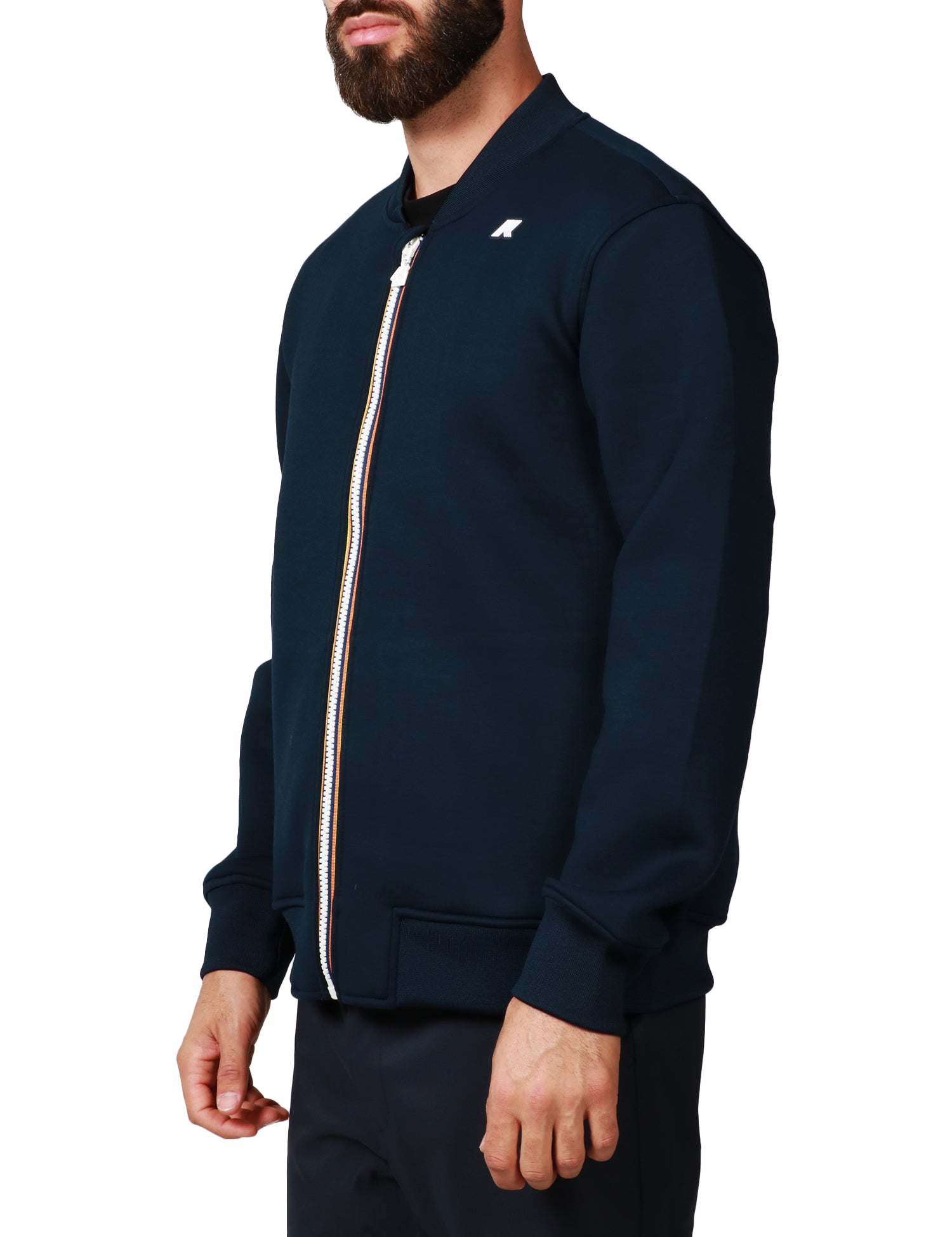 GIUBBOTTO BOMBER UOMO K-WAY ABEL BLU IN FELPA CON ZIP IN SCUBA LEGGERO