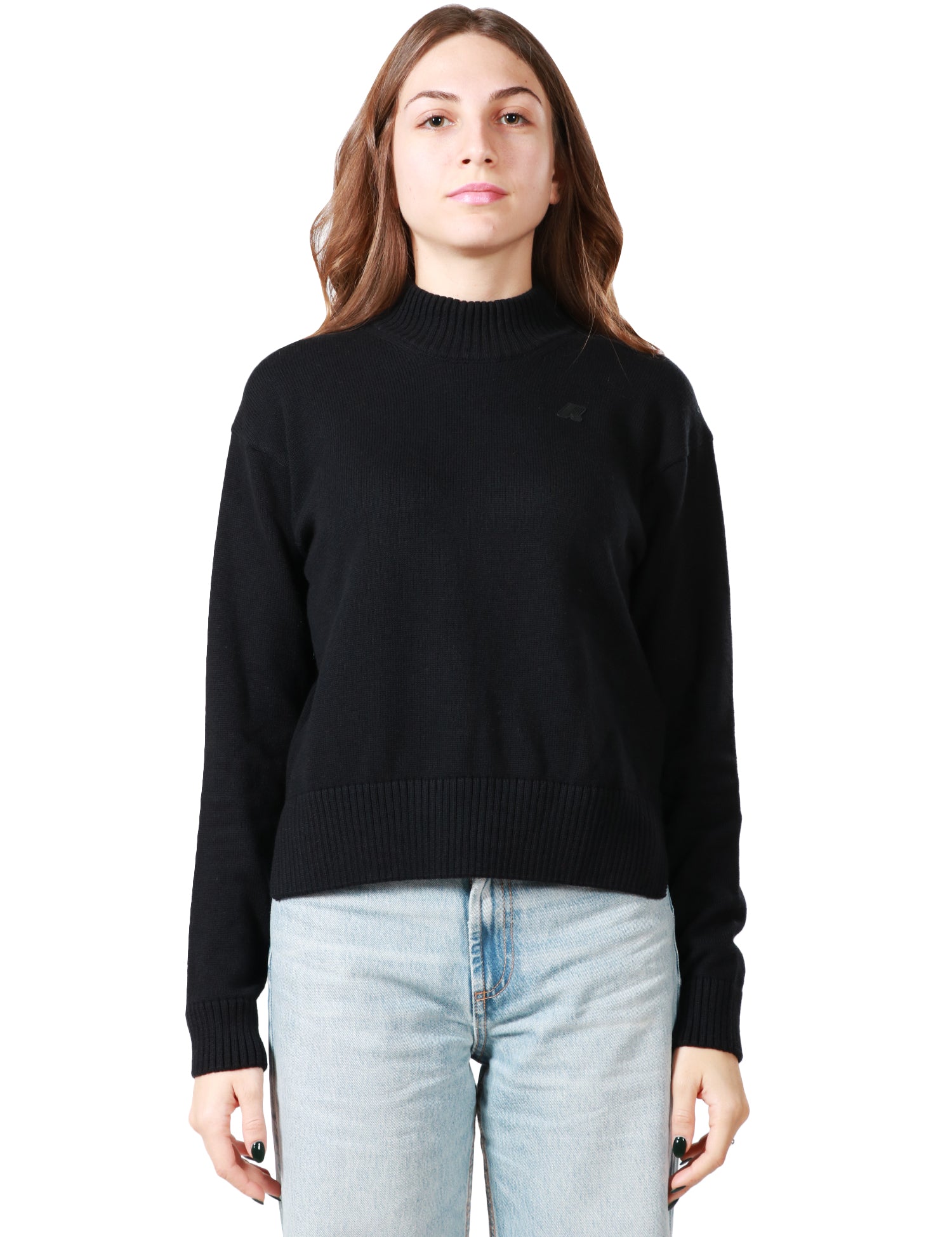 MAGLIONE DONNA K-WAY AGATA NERO COLLO ALTO IN MISTO COTONE E CASHMERE