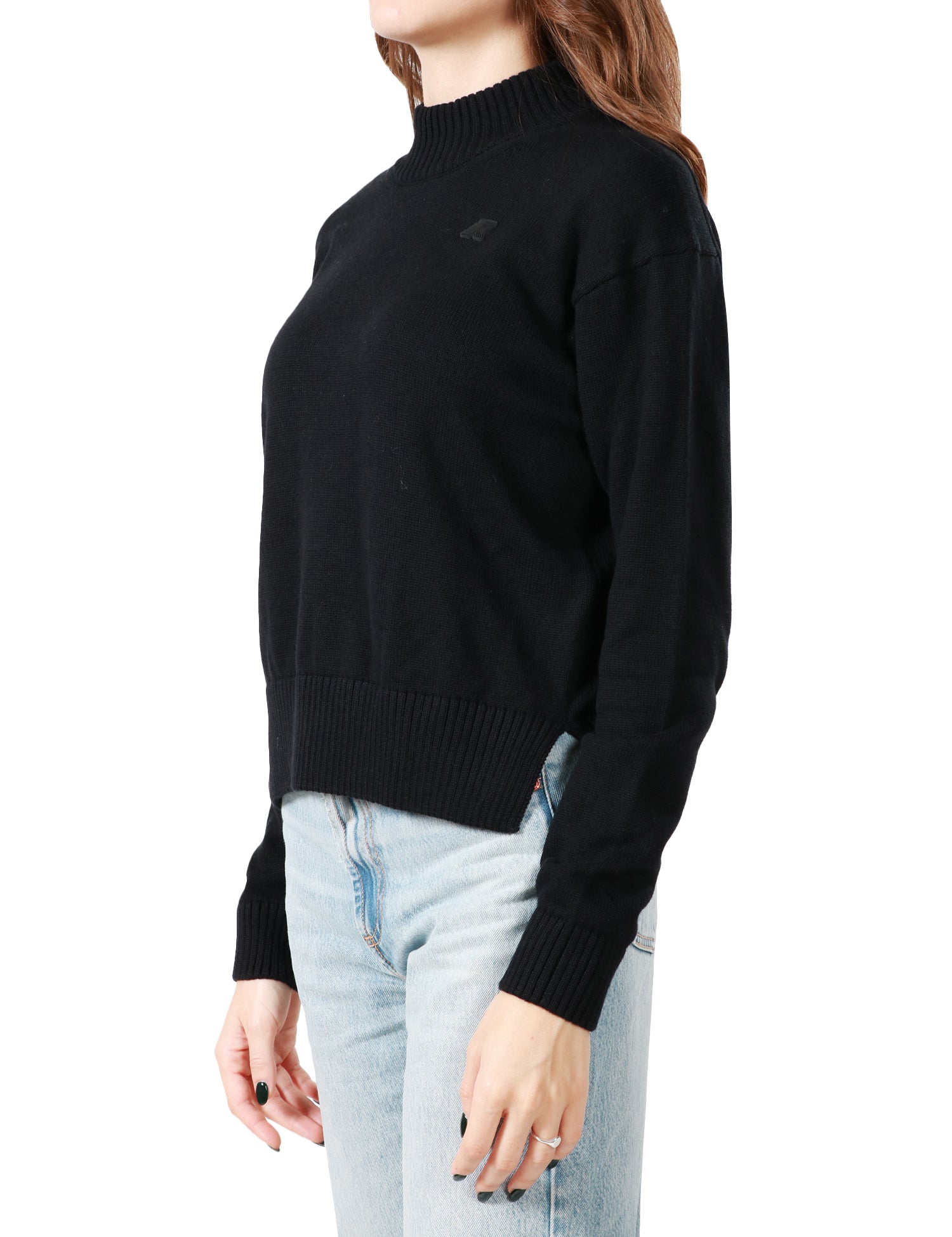 MAGLIONE DONNA K-WAY AGATA NERO COLLO ALTO IN MISTO COTONE E CASHMERE