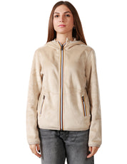 GIUBBINO DONNA K-WAY LILY BEIGE/GREY CON ZIP E CAPPUCCIO IN VELOUR REVERSIBILE