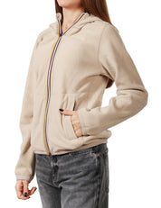 GIUBBINO DONNA K-WAY LILY BEIGE/GREY CON ZIP E CAPPUCCIO IN VELOUR REVERSIBILE