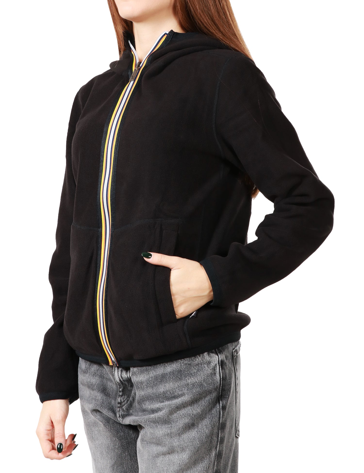 GIUBBINO DONNA K-WAY LILY BLACK CON ZIP E CAPPUCCIO IN VELOUR REVERSIBILE