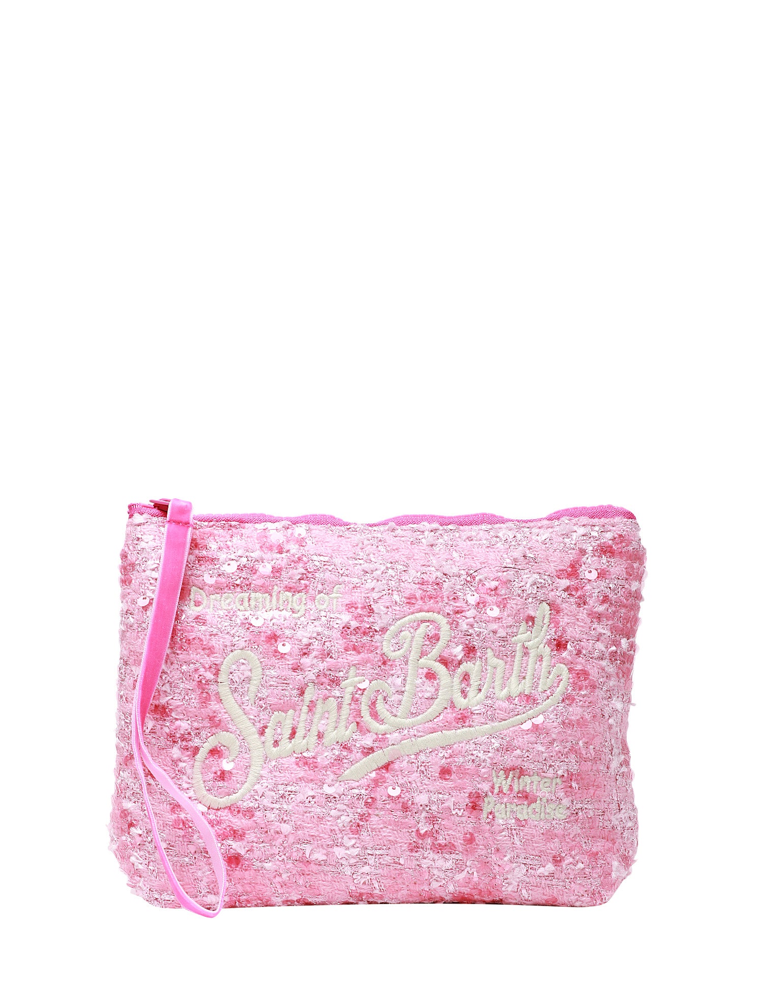 POCHETTE MC 2 SAINT BARTH ROSA IN TWEED CON LOGO RICAMATO BIANCO