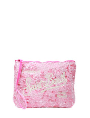 POCHETTE MC 2 SAINT BARTH ROSA IN TWEED CON LOGO RICAMATO BIANCO