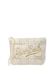 POCHETTE MC 2 SAINT BARTH BIANCO/ORO IN TWEED CON RICAMO LOGO ORO