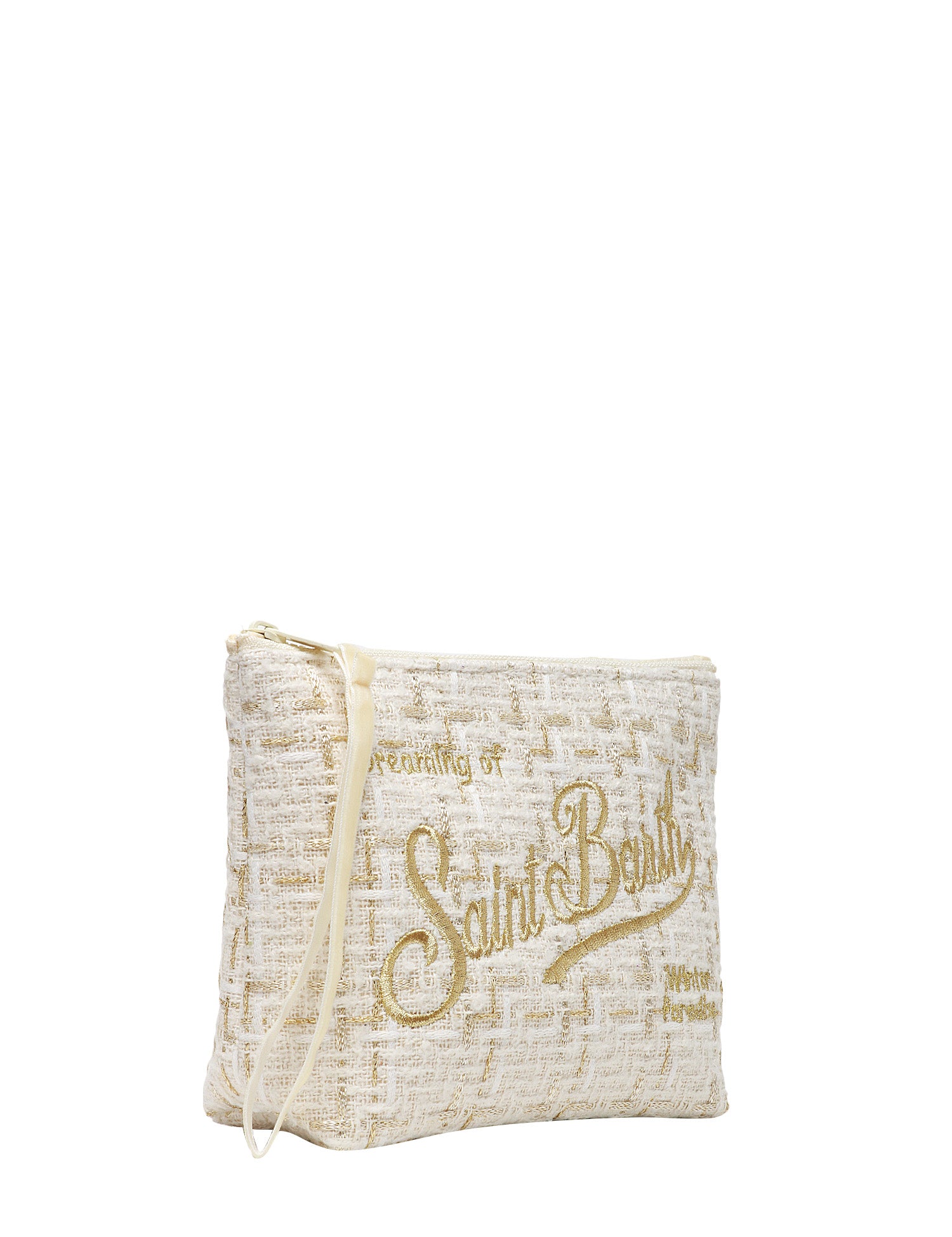 POCHETTE MC 2 SAINT BARTH BIANCO/ORO IN TWEED CON RICAMO LOGO ORO