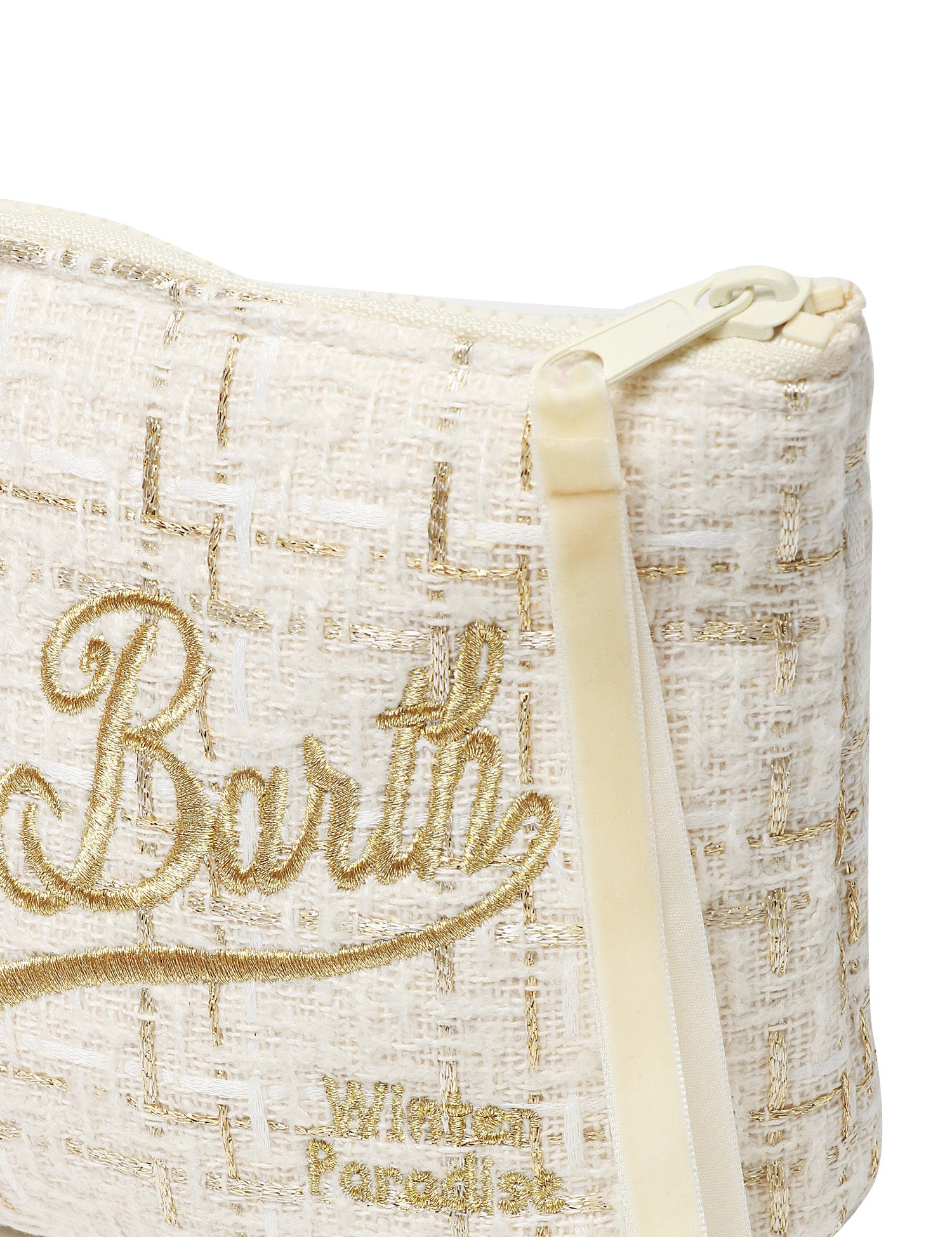 POCHETTE MC 2 SAINT BARTH BIANCO/ORO IN TWEED CON RICAMO LOGO ORO